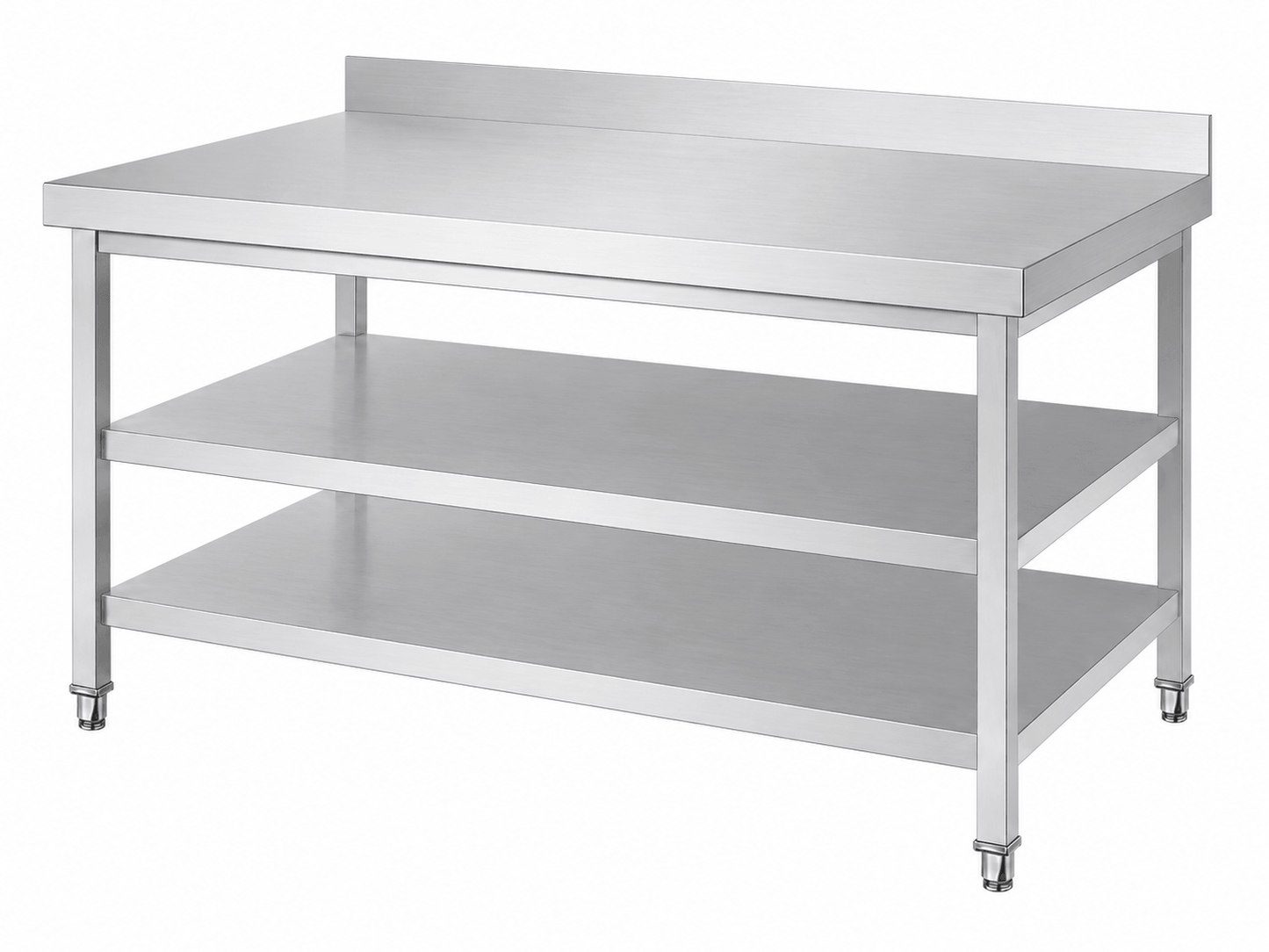 Custom stainless steel 3-tier worktable with KD screw assembly and reinforced tabletop