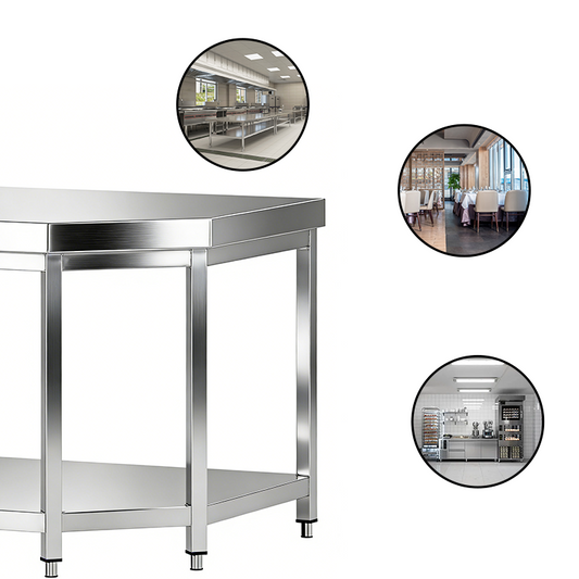Custom Stainless Steel Corner Pentagon Worktable | 2-Tier Space-Saving Design | Full Knock-Down Assembly