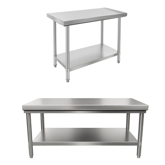 Customizable Stainless Steel 2-Tier Worktable | Full Knock-Down Design | Moisture-Proof Reinforced Structure