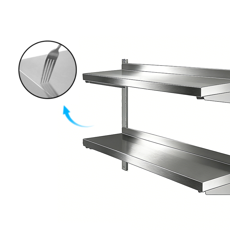 Adjustable Stainless Steel Wall Shelf with Track System & Safety Bumpers