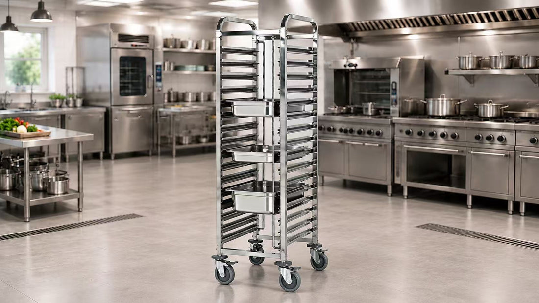 Stainless steel sheet pan rack trolley assembly guide by SENFON