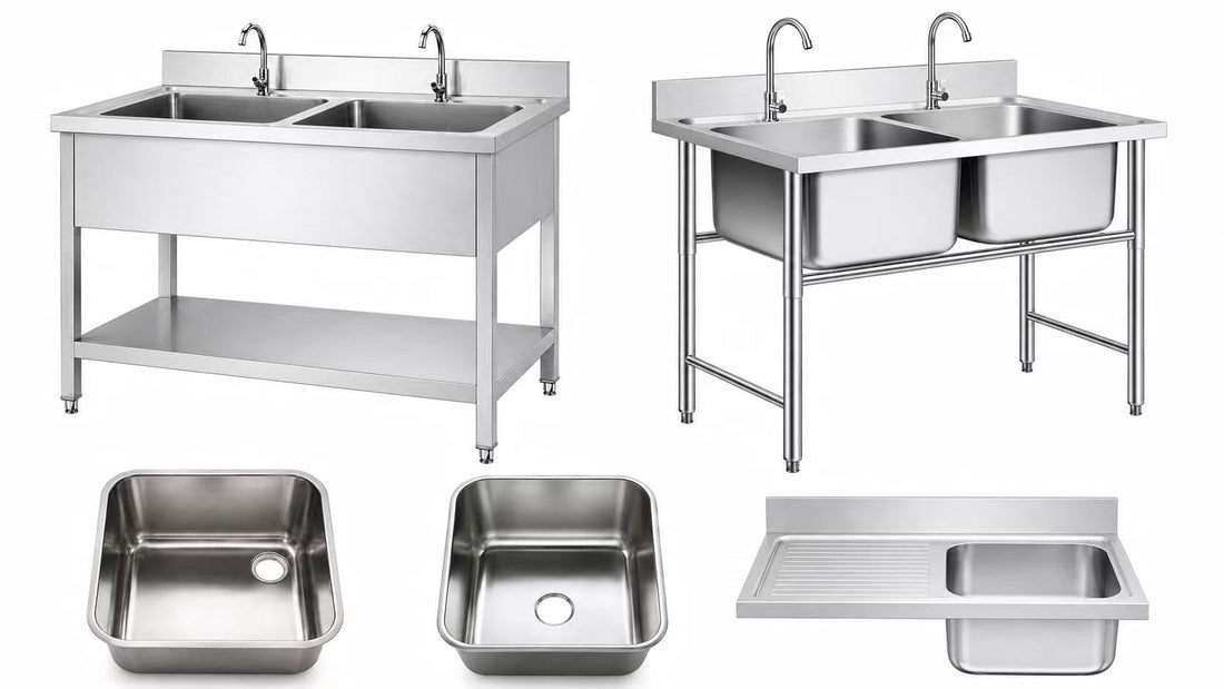 Commercial stainless steel sink table with three-sided backsplash, sink bowl and undershelf for B2B kitchen projects