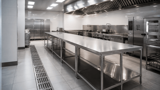 KD commercial stainless steel worktables with undershelf and custom reinforced tabletop for B2B kitchen equipment buyers