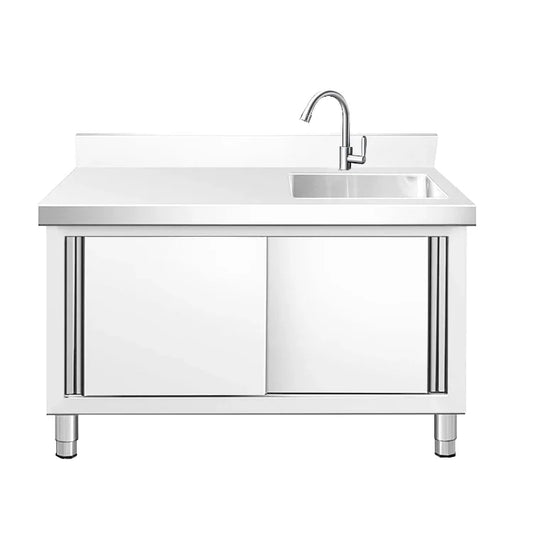 Stainless steel commercial sink with worktable and faucet for industrial kitchens