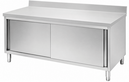 KD stainless steel worktable cabinet with enclosed storage for commercial kitchens