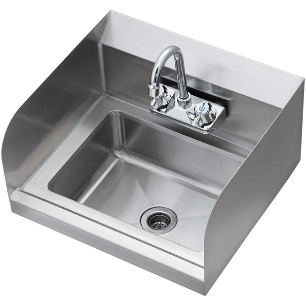 Stainless steel commercial sink with faucet, ideal for industrial kitchens and food service