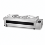 Countertop Bain-Marie food warmer with removable glass guard and custom GN pan layout