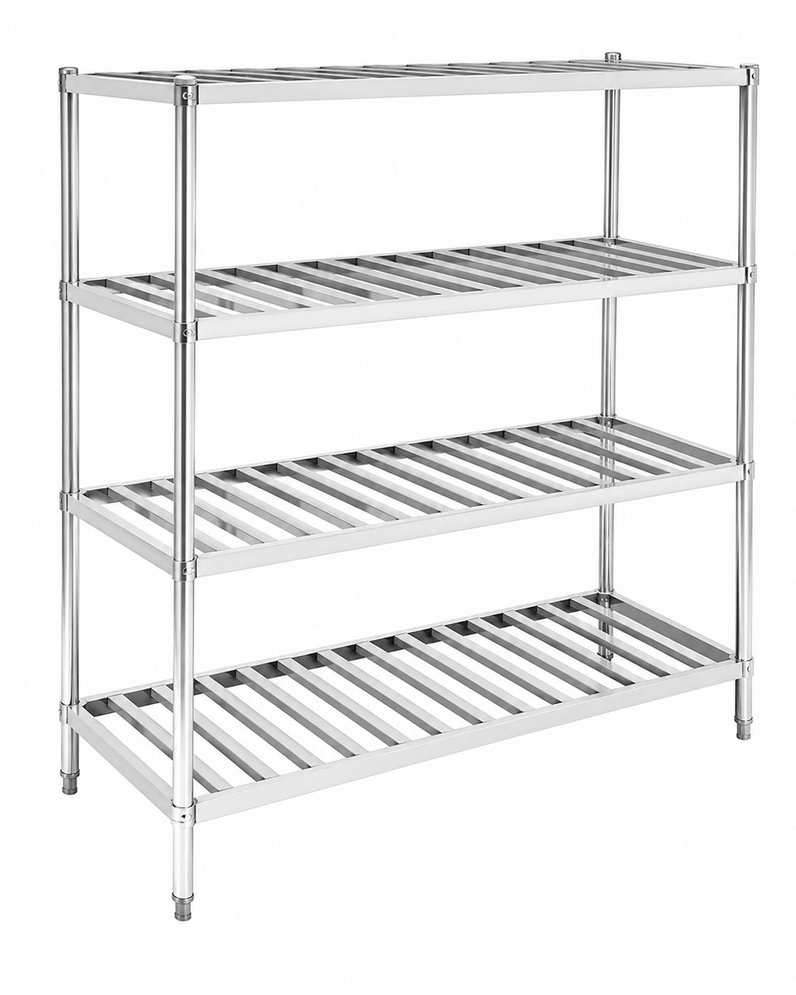 SENFON commercial slatted stainless steel tube shelving unit with open grid shelf structure