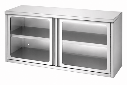 Custom stainless steel wall-mounted cabinet with open shelf design for commercial kitchens