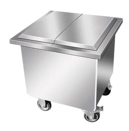 Stainless steel commercial kitchen cart with wheels and dual lids