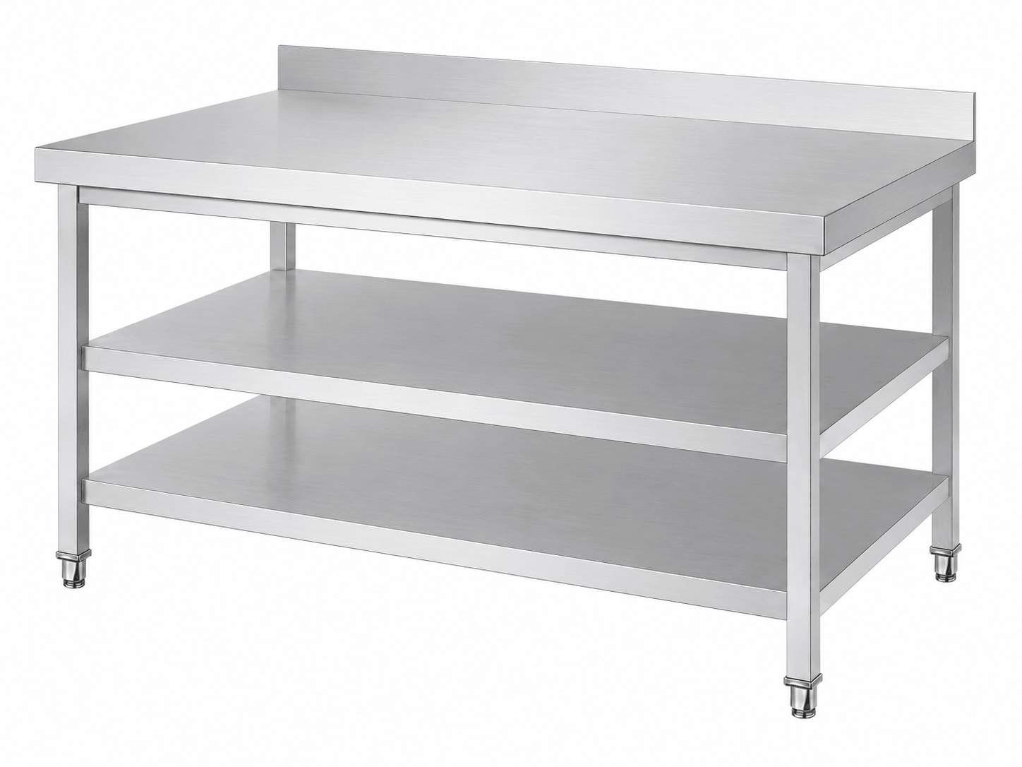 Custom stainless steel 3-tier worktable with KD screw assembly and reinforced tabletop