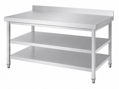 Custom stainless steel 3-tier worktable with KD screw assembly and reinforced tabletop