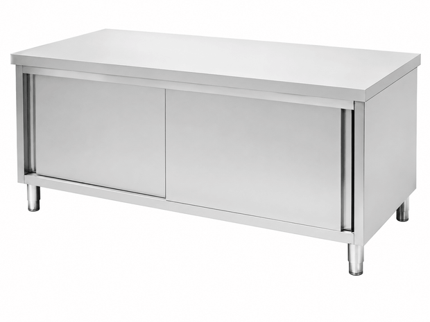 SENFON commercial stainless steel worktable cabinet with sliding doors and backsplash