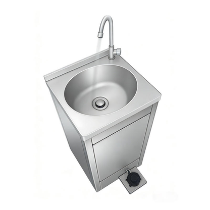 Commercial Foot-Operated Stainless Steel Hand Wash Station with Delay Shut-Off