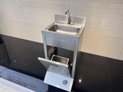 Commercial Foot-Operated Stainless Steel Hand Wash Station with Delay Shut-Off