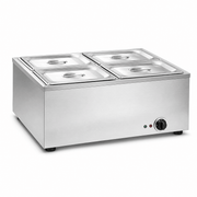 Stainless steel countertop Bain-Marie with curved glass sneeze guard for hotel breakfast buffet