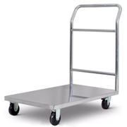 Fixed-handle stainless steel flat deck platform trolley