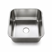 Deep-drawn stainless steel sink basin with rolled rim and rounded corners