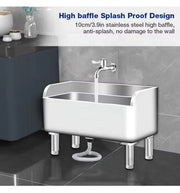 Stainless steel commercial sink with high baffle splash proof design, ideal for industrial kitchens