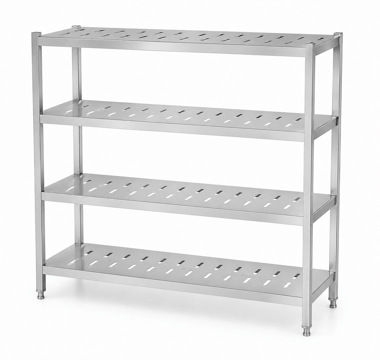 Custom 5-tier perforated stainless steel storage rack with square or round tube posts
