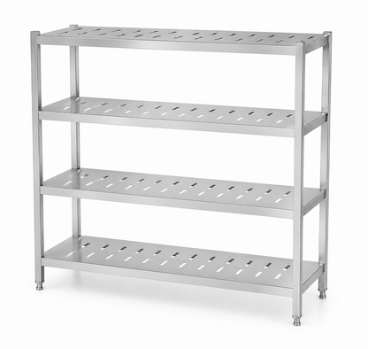Custom 5-tier perforated stainless steel storage rack with square or round tube posts