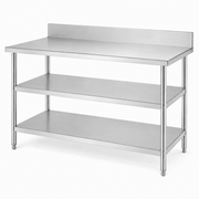 Commercial 3-tier stainless steel worktable with mirror round tube legs and two lower shelves