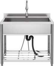 Commercial Stainless Steel Prep Sink with Custom Undershelf fabrication and assembly detail
