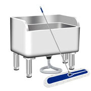 Stainless steel commercial sink with blue mop for kitchen cleaning