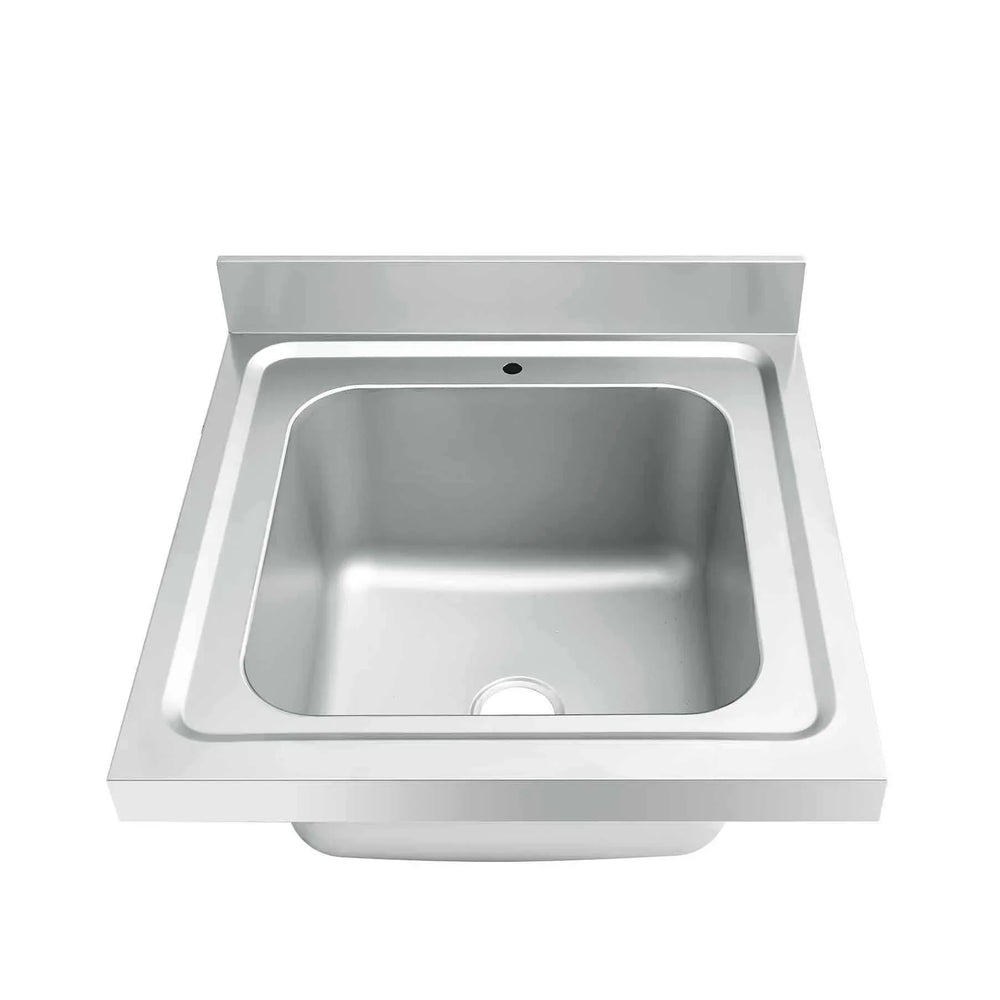 Stainless steel commercial sink with single basin and drain, ideal for industrial kitchens