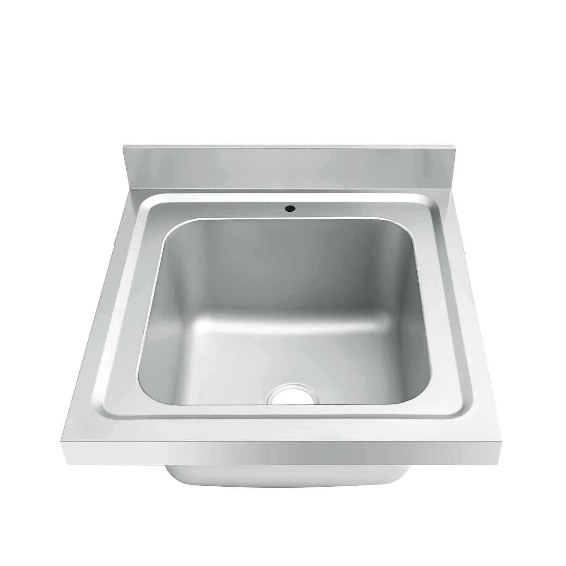 Stainless steel commercial sink with single basin and drain, ideal for industrial kitchens