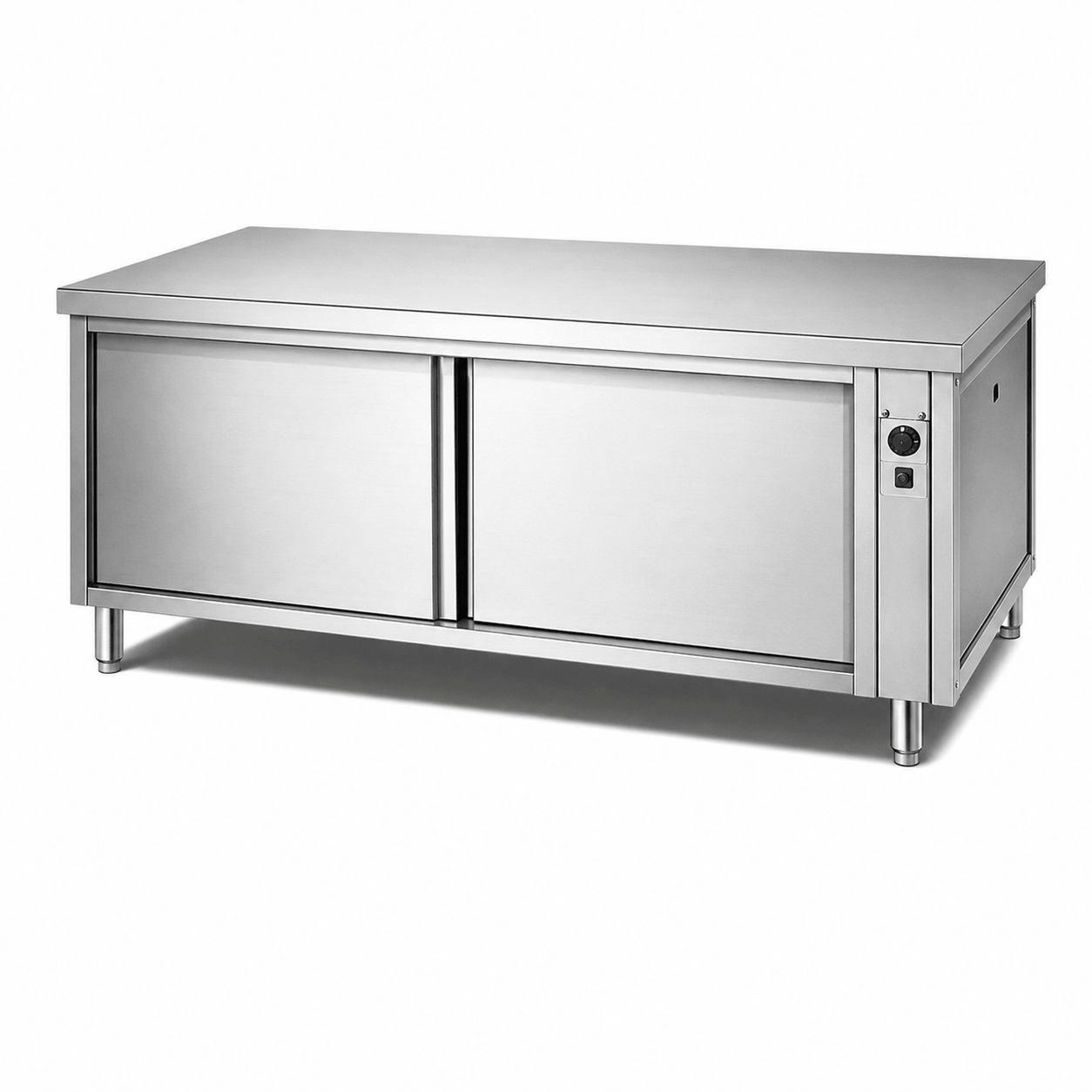Commercial stainless steel heated plate counter cabinet for warming plates bowls and tableware in hotel kitchens