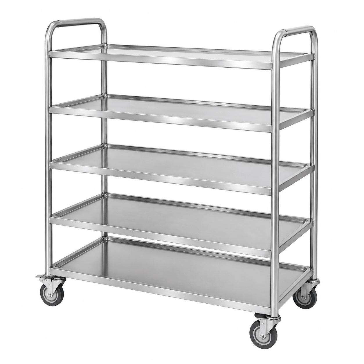 Commercial 5-tier stainless steel banquet trolley with recessed shelves for hotel banquet service