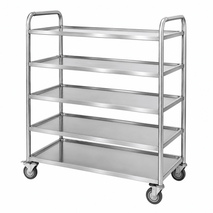 Commercial 5-tier stainless steel banquet trolley with recessed shelves for hotel banquet service