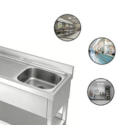 Commercial Single Bowl Sink with Drainboard & Undershelf fabrication and assembly detail