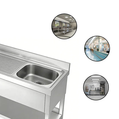 Stainless steel commercial sink with drainboard for industrial kitchens