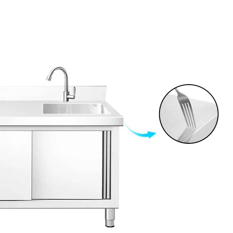 Stainless steel commercial kitchen sink with faucet and durable worktable surface