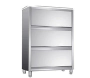 Stainless steel commercial kitchen storage cabinet with three drawers