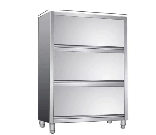 Stainless steel commercial kitchen storage cabinet with three drawers