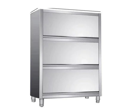 Stainless steel commercial kitchen storage cabinet with three drawers