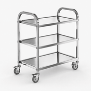 Commercial 3-tier stainless steel service trolley with round tube frame and custom handles for restaurant and hotel use