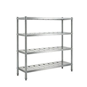 Stainless steel commercial shelving unit for kitchen storage, durable and space-saving design