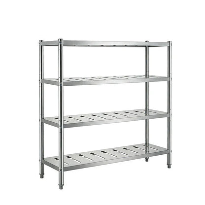 Stainless steel commercial shelving unit for kitchen storage, durable and space-saving design