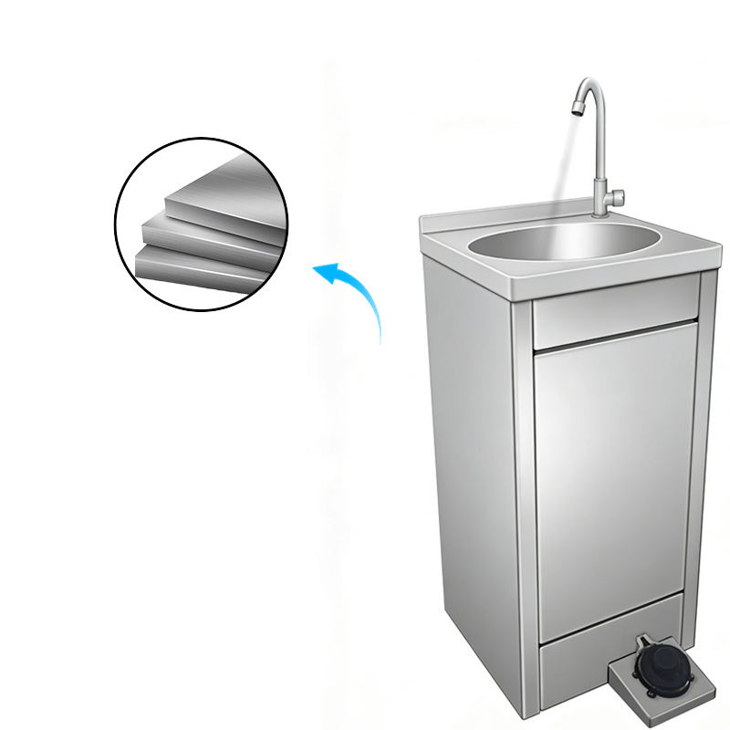 Commercial Foot-Operated Stainless Steel Hand Wash Station with Delay Shut-Off