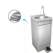 Commercial Foot-Operated Stainless Steel Hand Wash Station with Delay Shut-Off