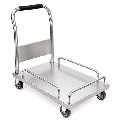 Commercial stainless steel soup pot trolley with anti-slip handle and swivel castors for central kitchens