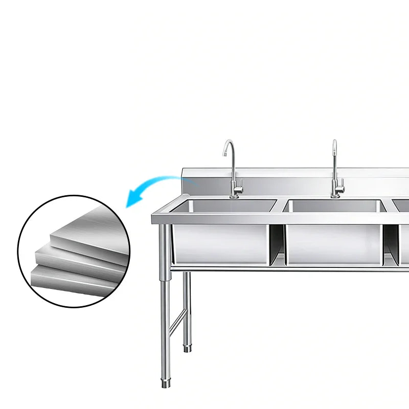 Stainless steel commercial sink with dual basins and durable construction for industrial kitchens