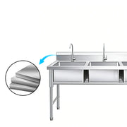 Stainless steel commercial sink with dual basins and durable construction for industrial kitchens