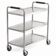 KD 3-tier stainless steel dining trolley with formed shelves and swivel castors for commercial kitchen service