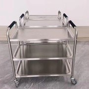 Stainless steel service trolley castor detail with brake wheel and swivel wheel for B2B kitchen equipment buyers