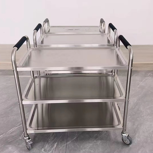 Commercial 3-Tier Round Tube Stainless Steel Dining Trolley | Custom Handles